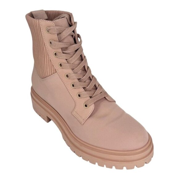 Gianvito Rossi Pink Canvas Lace Up Combat Boots - Picture 2 of 8